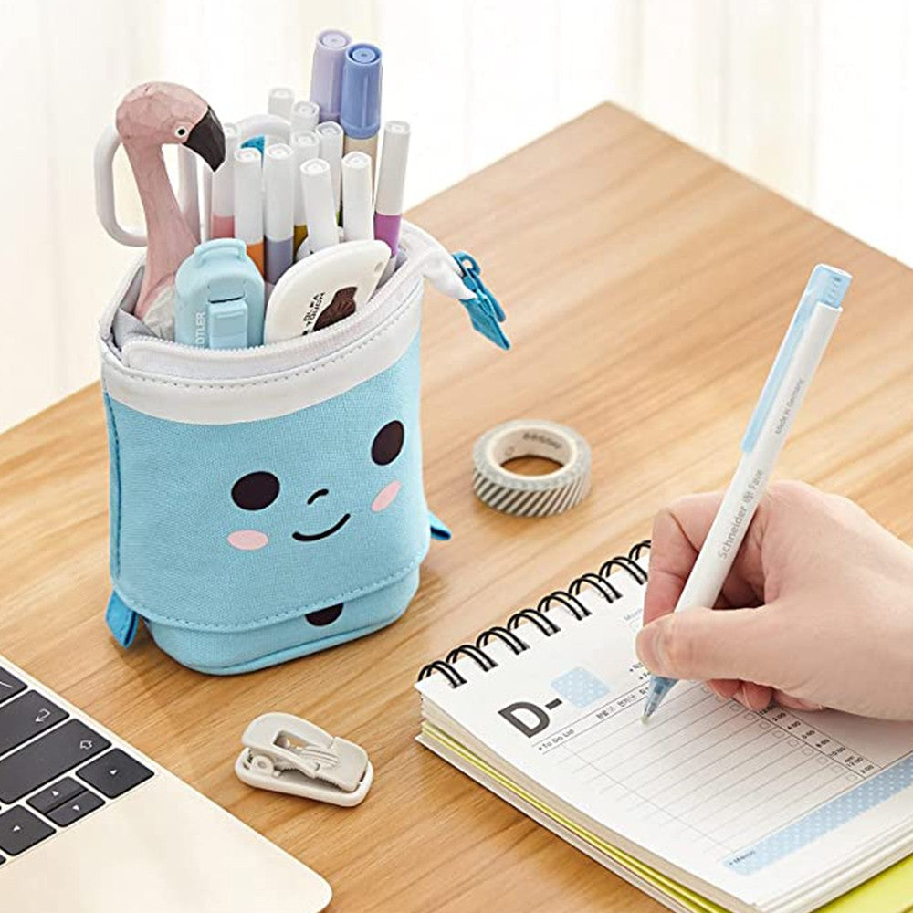 Standing Pencil Case Telescopic Pen Bag Pen Holder Stationery Case Makeup Brush Pouch Blue