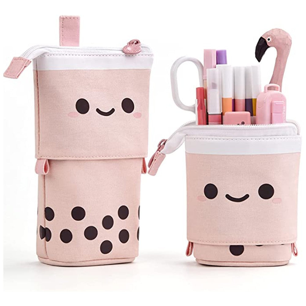 Standing Pencil Case Telescopic Pen Bag Pen Holder Stationery Case Makeup Brush Pouch Pink