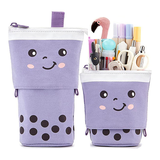 Standing Pencil Case Telescopic Pen Bag Pen Holder Stationery Case Makeup Brush Pouch Purple