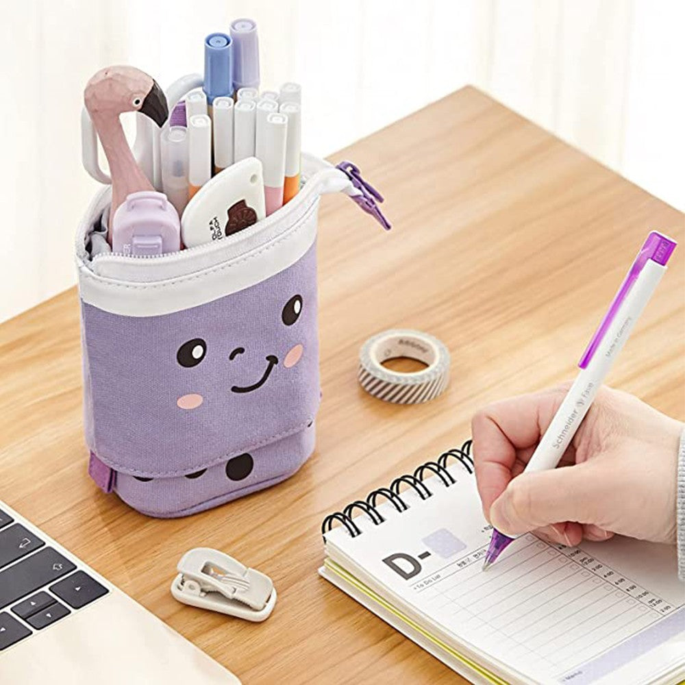 Standing Pencil Case Telescopic Pen Bag Pen Holder Stationery Case Makeup Brush Pouch Purple