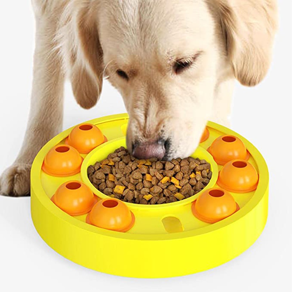 Pet Slow Feeder Bowl Pets Puzzle Toy Interactive Treat Dispenser Pet Bowl Yellow