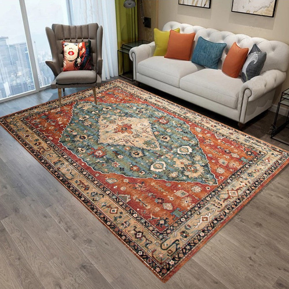 140x200cm Boho Carpet Style Mat Anti Slip Floor Mat Area Rug Home Decoration Orange Red