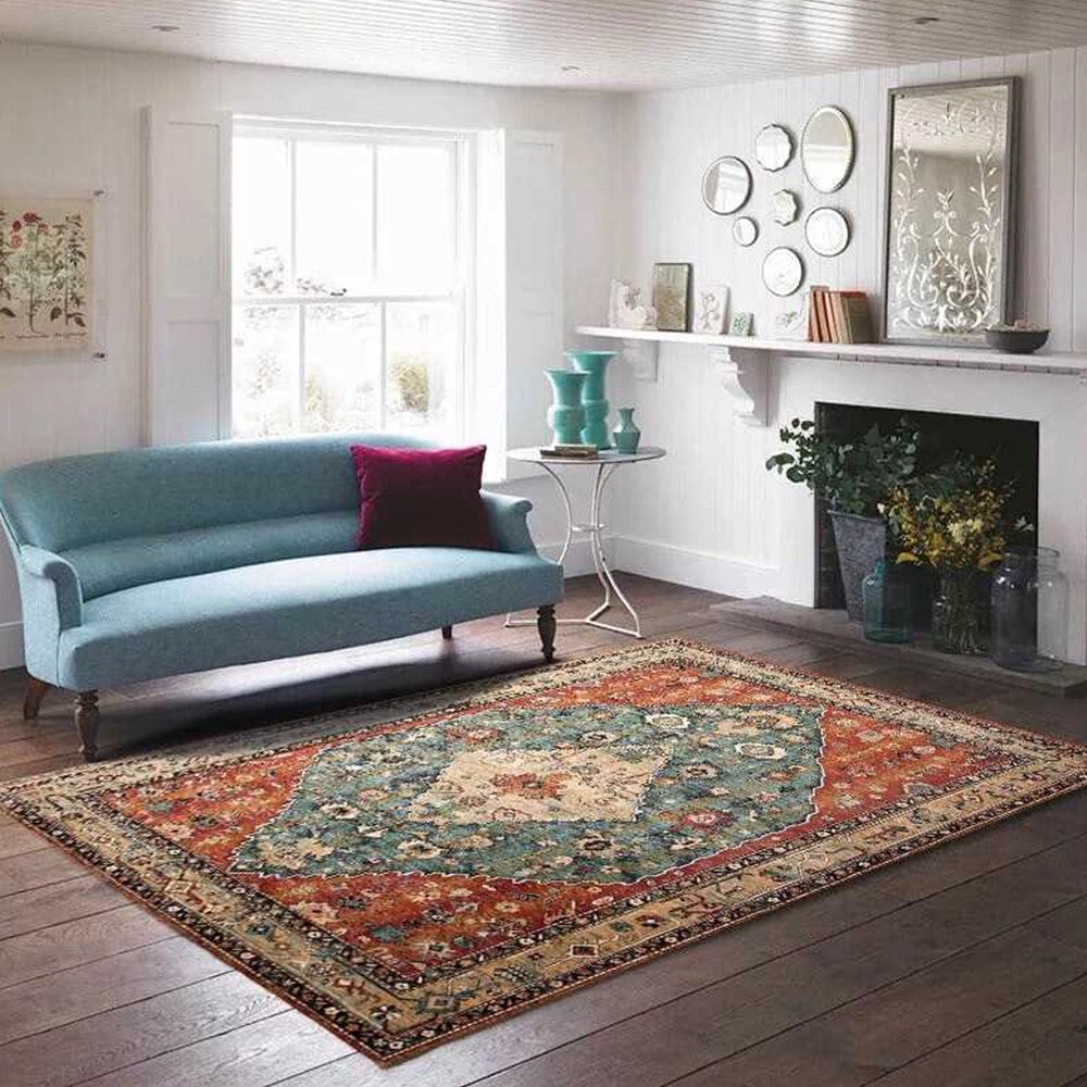 120x160cm Boho Carpet Style Mat Anti Slip Floor Mat Area Rug Home Decoration Orange Red