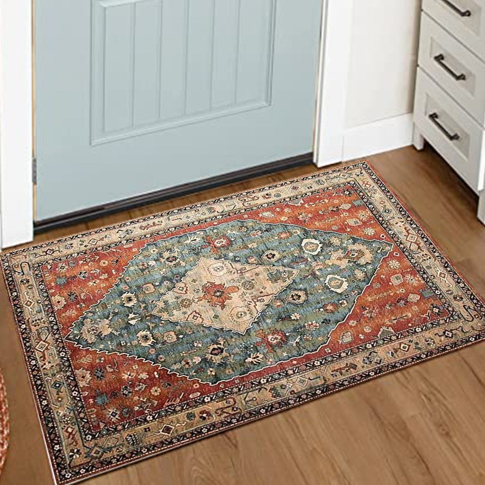 80x120cm Boho Carpet Style Mat Anti Slip Floor Mat Area Rug Home Decoration Orange Red