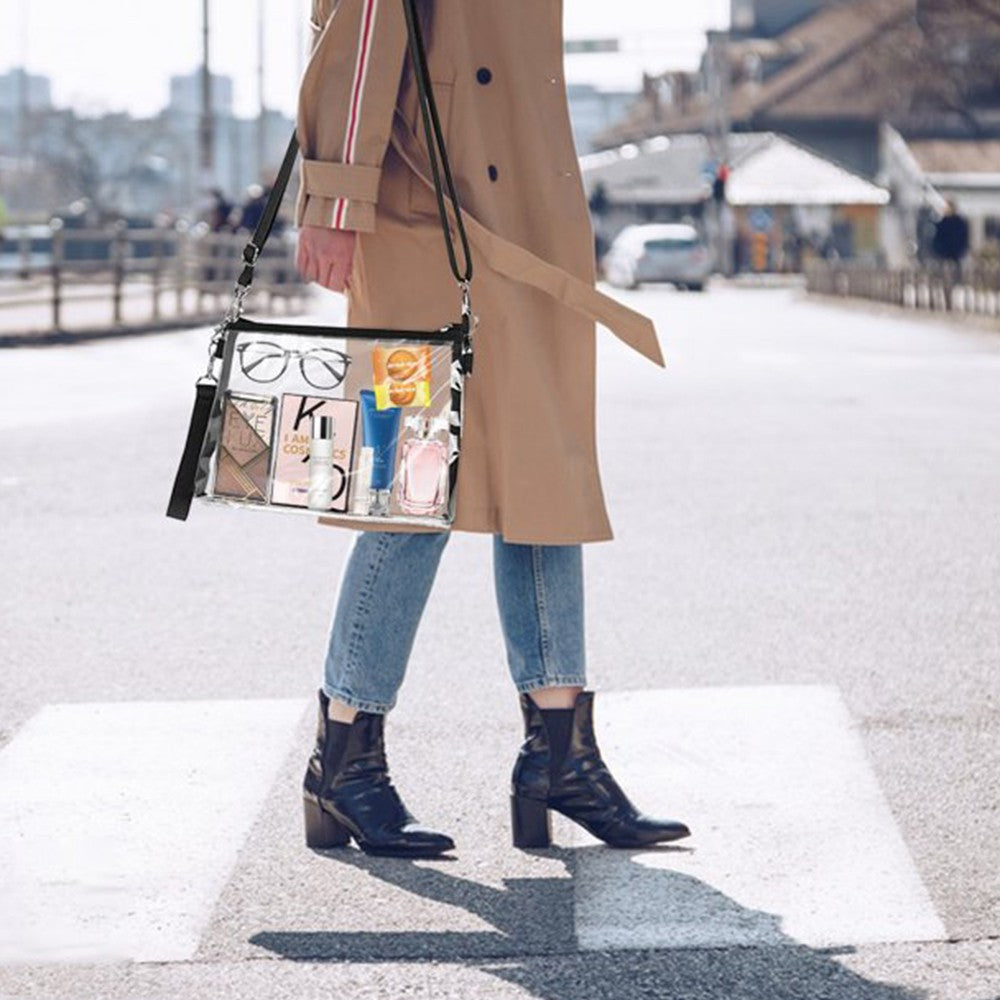 PVC Transparent Crossbody Bag Tote Bag Purse with Black Shoulder Strap