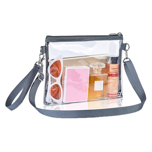 PVC Transparent Crossbody Bag Tote Bag Purse with Grey Shoulder Strap