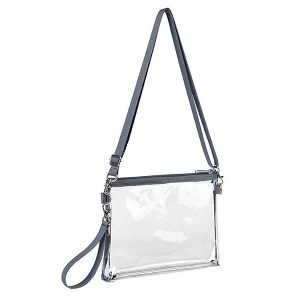 PVC Transparent Crossbody Bag Tote Bag Purse with Grey Shoulder Strap