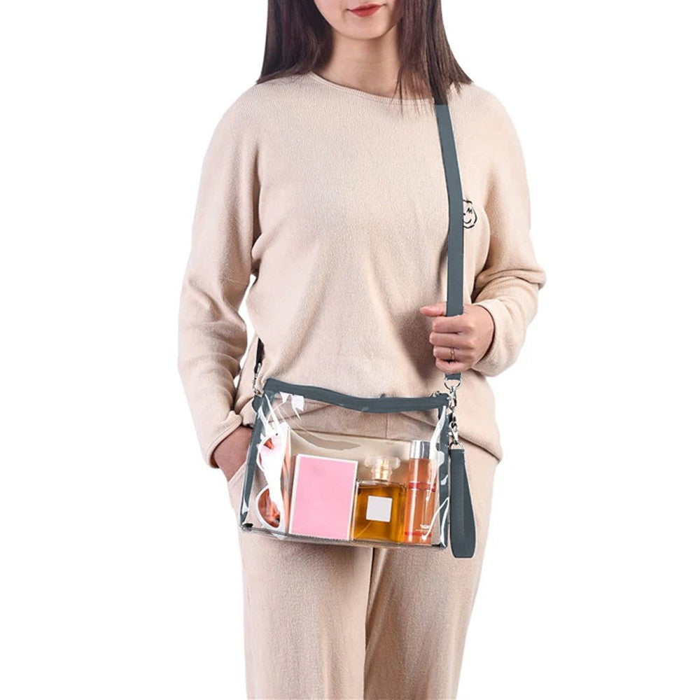 PVC Transparent Crossbody Bag Tote Bag Purse with Grey Shoulder Strap