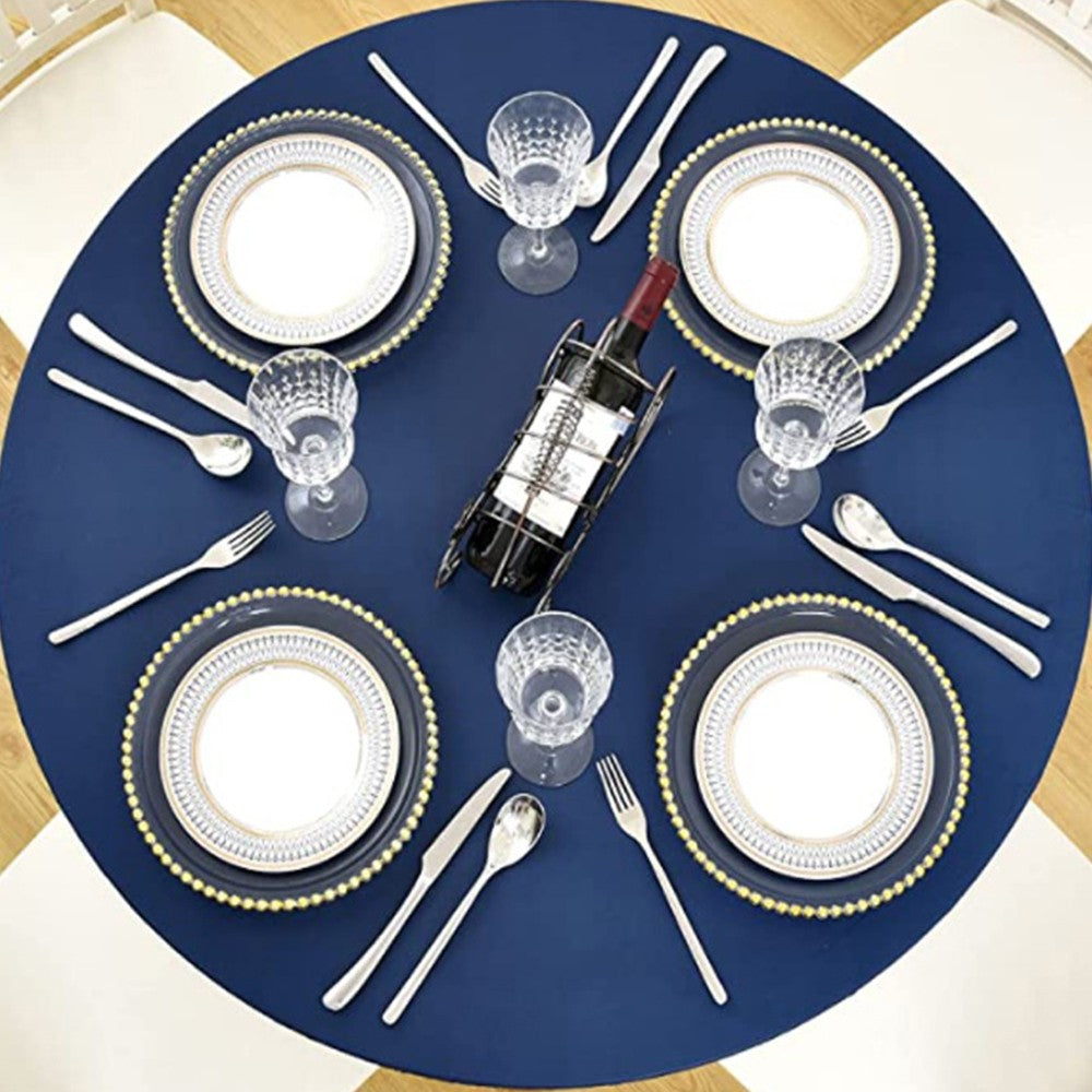 122cm Water-resistant Round PVC Table Cloth Oilproof Tablecloth Blue