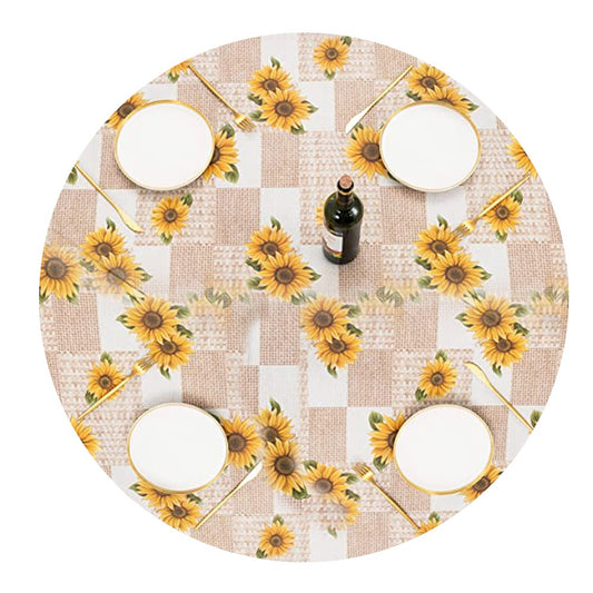 152cm Water-resistant Round PVC Table Cloth Oilproof Tablecloth Yellow
