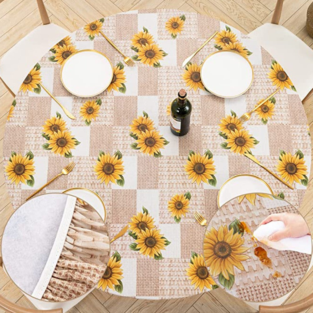 152cm Water-resistant Round PVC Table Cloth Oilproof Tablecloth Yellow