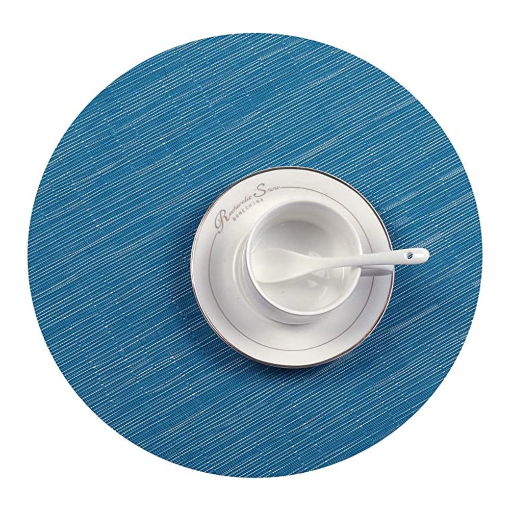 6Pcs Wedge Placemats and Centerpiece Round Mat Set for Dining Table Blue