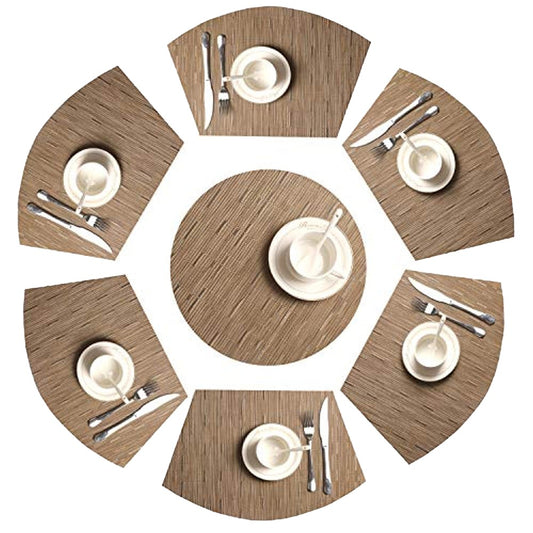 6Pcs Wedge Placemats and Centerpiece Round Mat Set for Dining Table Brown
