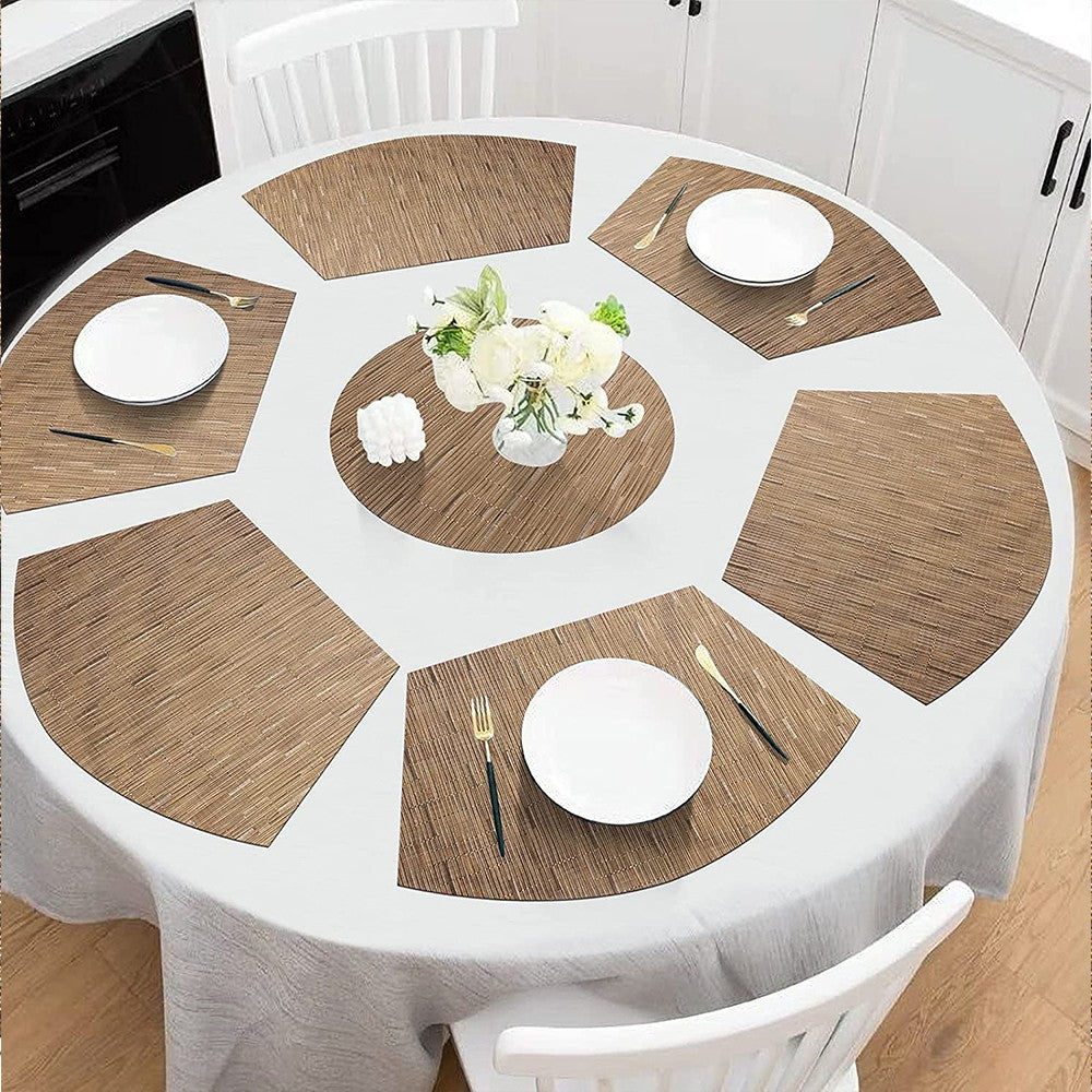 6Pcs Wedge Placemats and Centerpiece Round Mat Set for Dining Table Brown