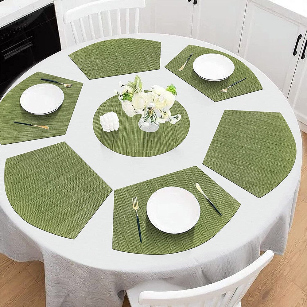 6Pcs Wedge Placemats and Centerpiece Round Mat Set for Dining Table Green