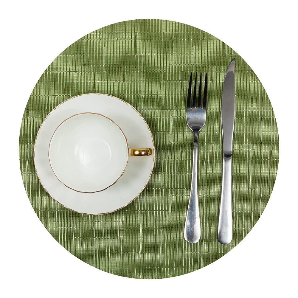 6Pcs Wedge Placemats and Centerpiece Round Mat Set for Dining Table Green