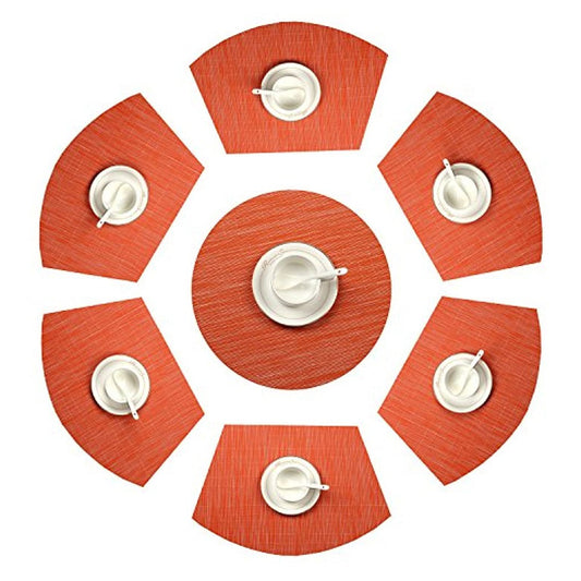 6Pcs Wedge Placemats and Centerpiece Round Mat Set for Dining Table Orange