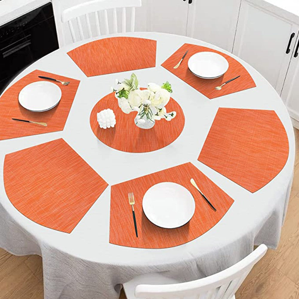 6Pcs Wedge Placemats and Centerpiece Round Mat Set for Dining Table Orange