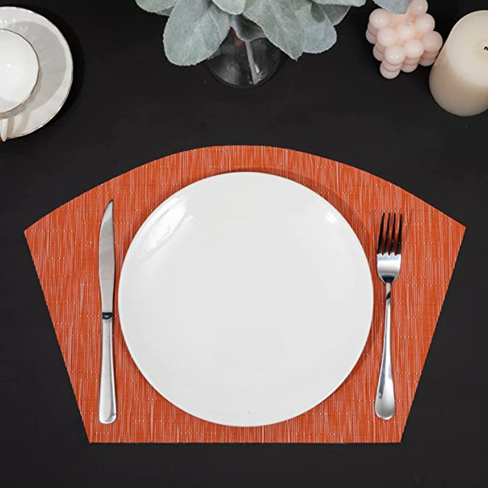 6Pcs Wedge Placemats and Centerpiece Round Mat Set for Dining Table Orange