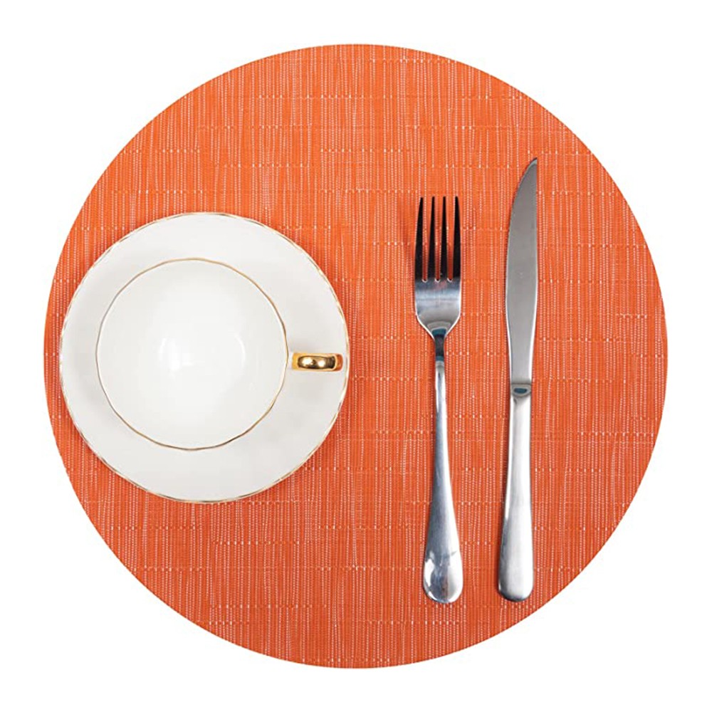 6Pcs Wedge Placemats and Centerpiece Round Mat Set for Dining Table Orange