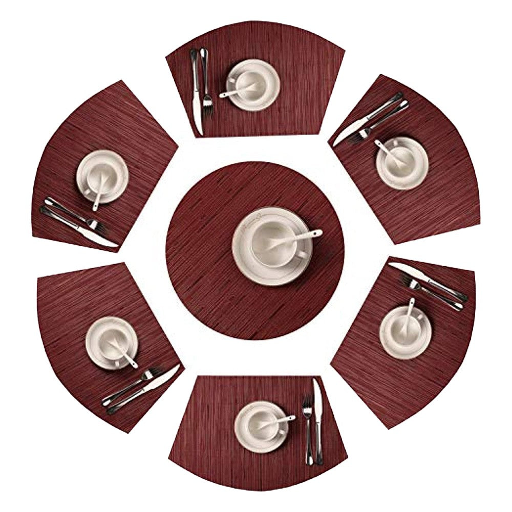 6Pcs Wedge Placemats and Centerpiece Round Mat Set for Dining Table Red