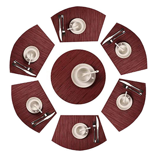 6Pcs Wedge Placemats and Centerpiece Round Mat Set for Dining Table Red