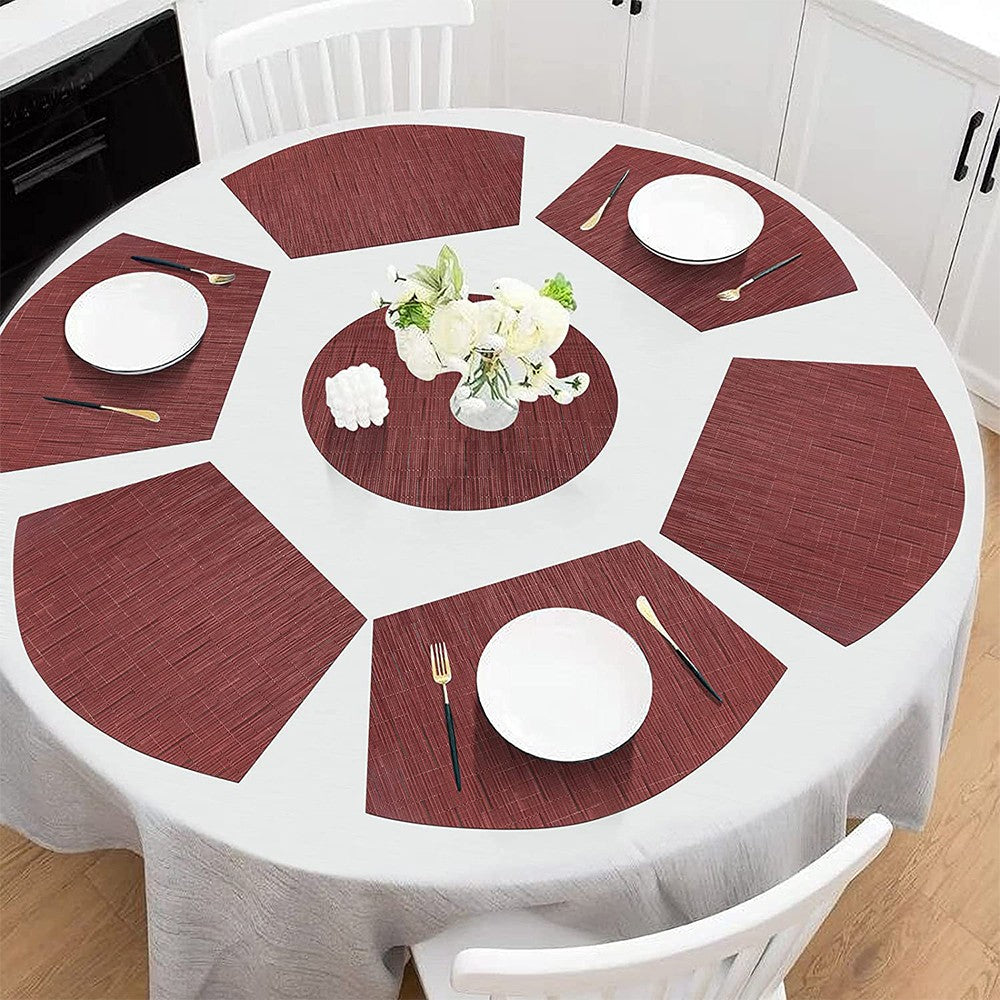 6Pcs Wedge Placemats and Centerpiece Round Mat Set for Dining Table Red