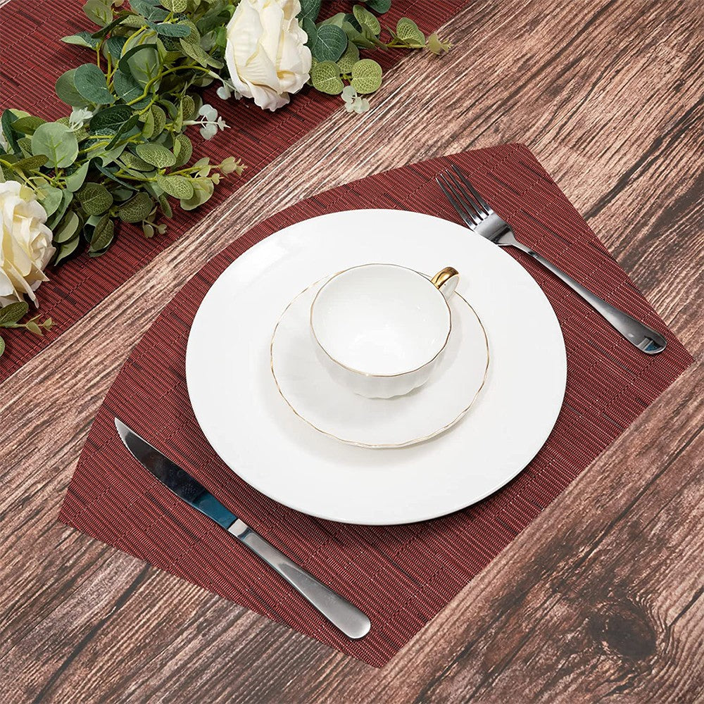 6Pcs Wedge Placemats and Centerpiece Round Mat Set for Dining Table Red