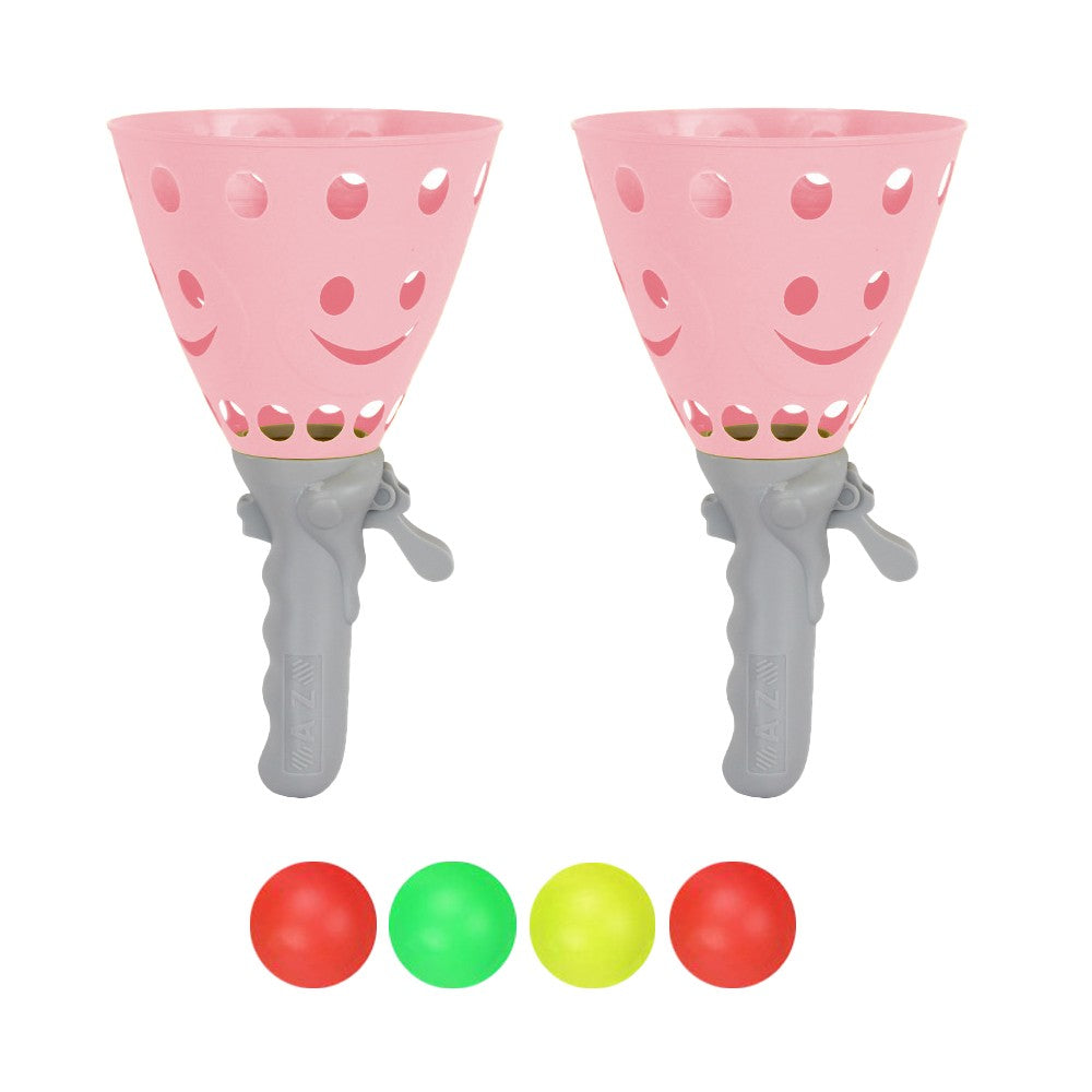 Kids Catch Ball Game with 2 Catch Launcher Baskets and 4 Balls Pink