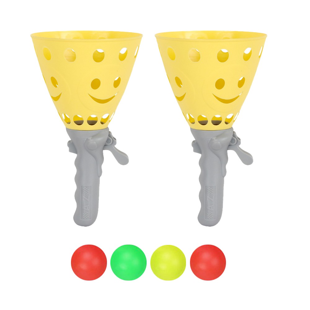 Kids Catch Ball Game with 2 Catch Launcher Baskets and 4 Balls Yellow
