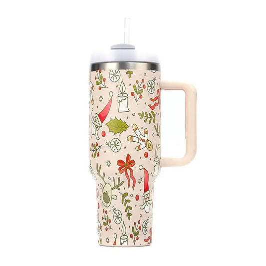 40oz Stainless Steel Christmas Pattern Water Bottle Thermal Mug Travel Tumbler