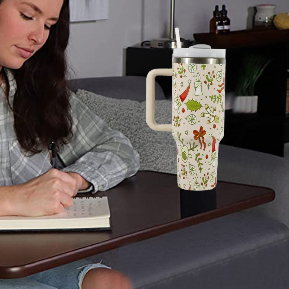 40oz Stainless Steel Christmas Pattern Water Bottle Thermal Mug Travel Tumbler