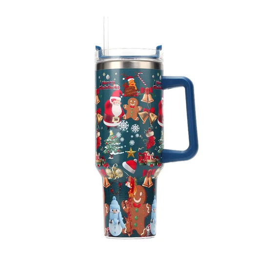 40oz Stainless Steel Christmas Pattern Water Bottle Thermal Mug Travel Tumbler