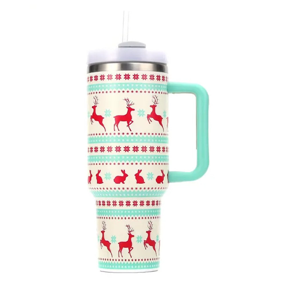 40oz Stainless Steel Christmas Pattern Water Bottle Thermal Mug Travel Tumbler