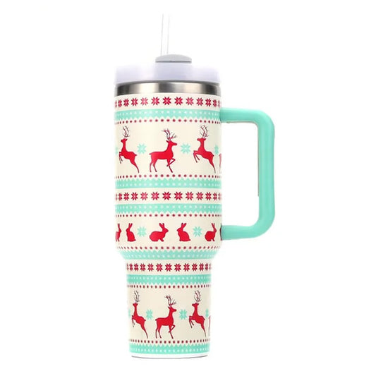 40oz Stainless Steel Christmas Pattern Water Bottle Thermal Mug Travel Tumbler
