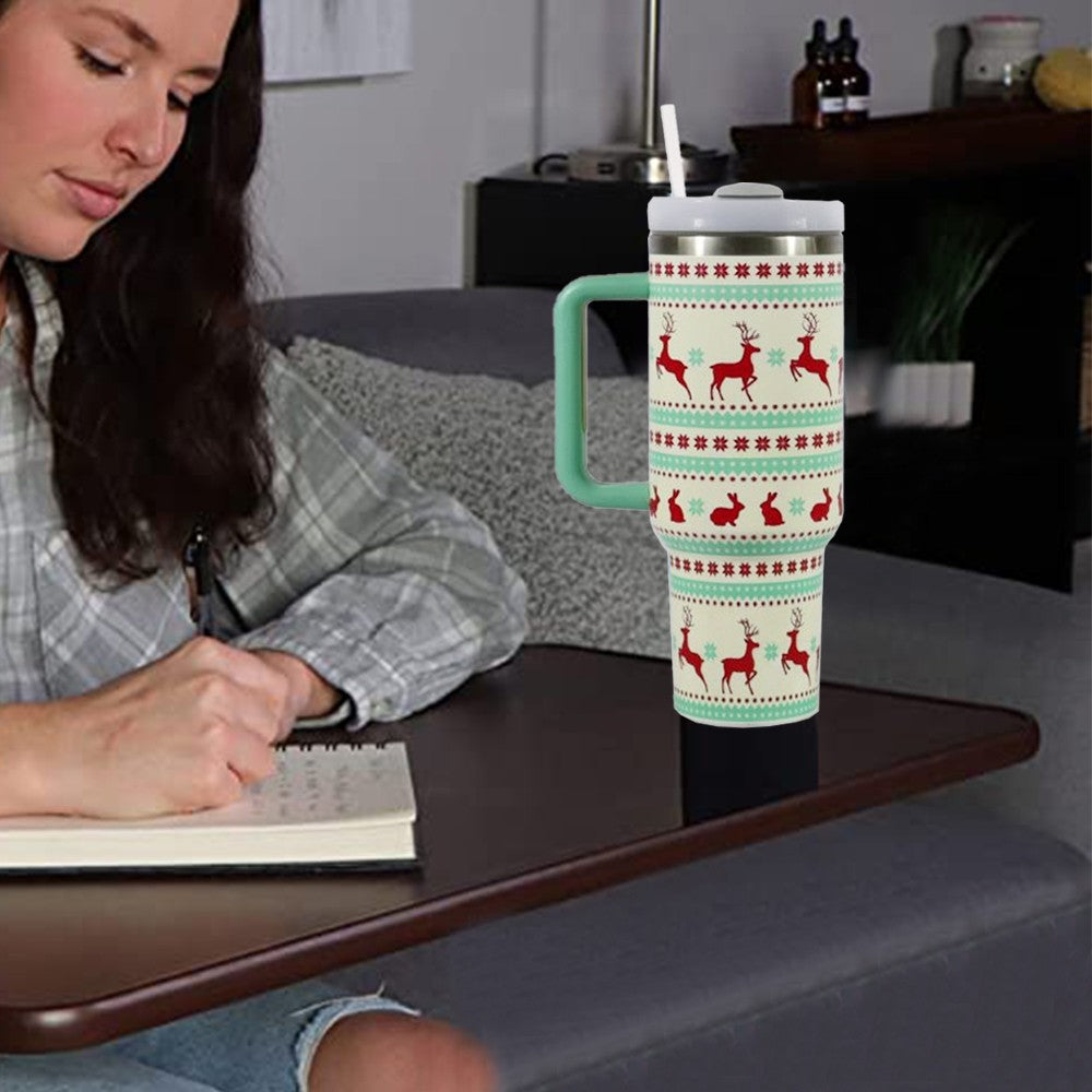 40oz Stainless Steel Christmas Pattern Water Bottle Thermal Mug Travel Tumbler