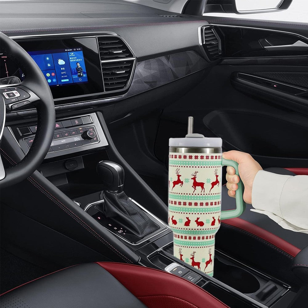40oz Stainless Steel Christmas Pattern Water Bottle Thermal Mug Travel Tumbler