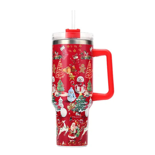 40oz Stainless Steel Christmas Pattern Water Bottle Thermal Mug Travel Tumbler
