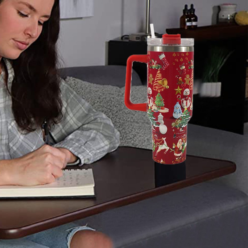 40oz Stainless Steel Christmas Pattern Water Bottle Thermal Mug Travel Tumbler