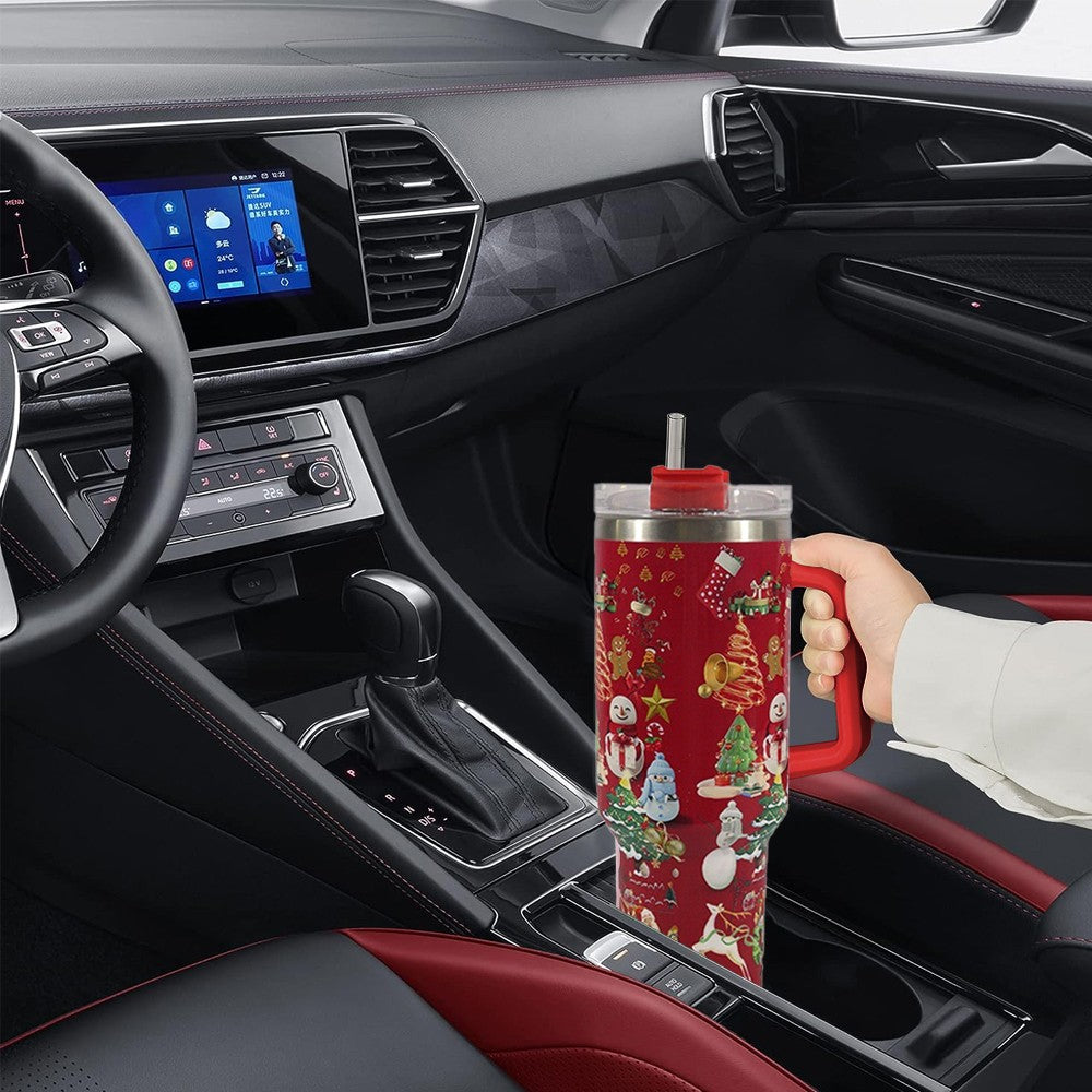 40oz Stainless Steel Christmas Pattern Water Bottle Thermal Mug Travel Tumbler