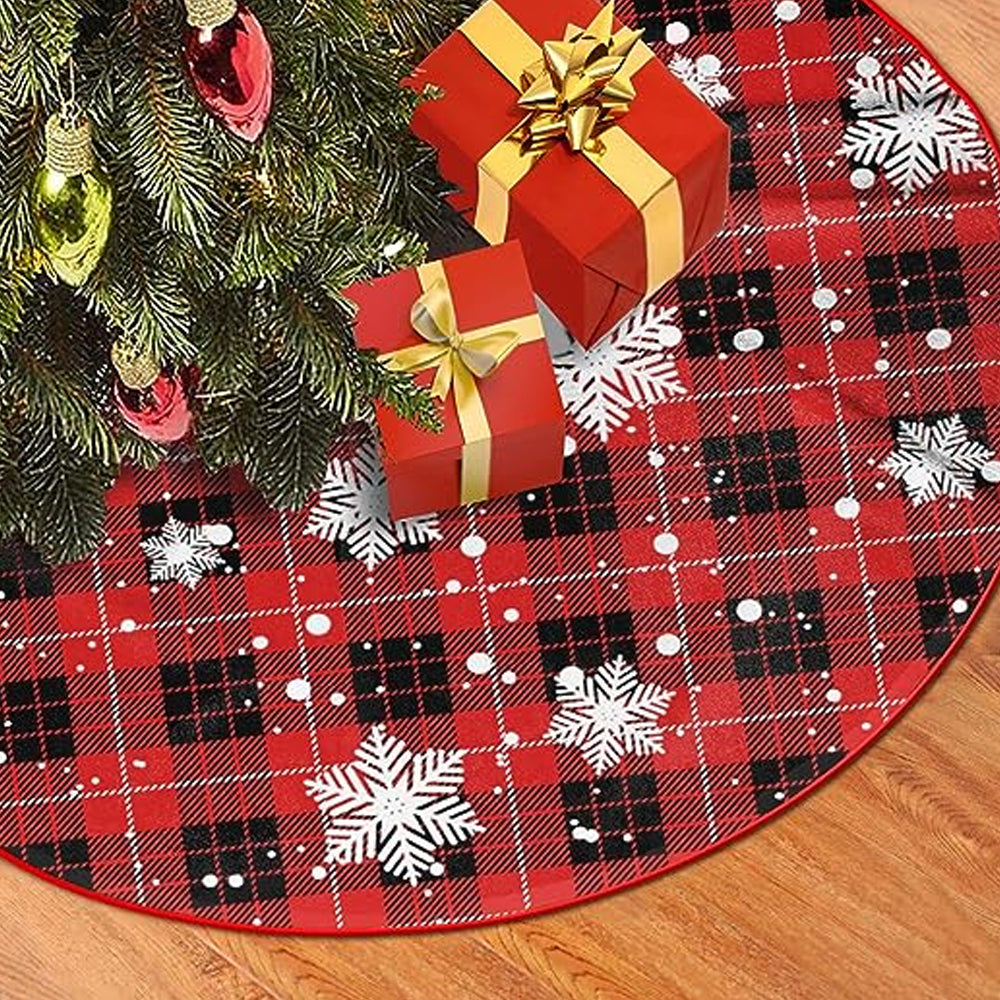 Style2 122CM Plaid Red-Black Christmas Tree Skirt