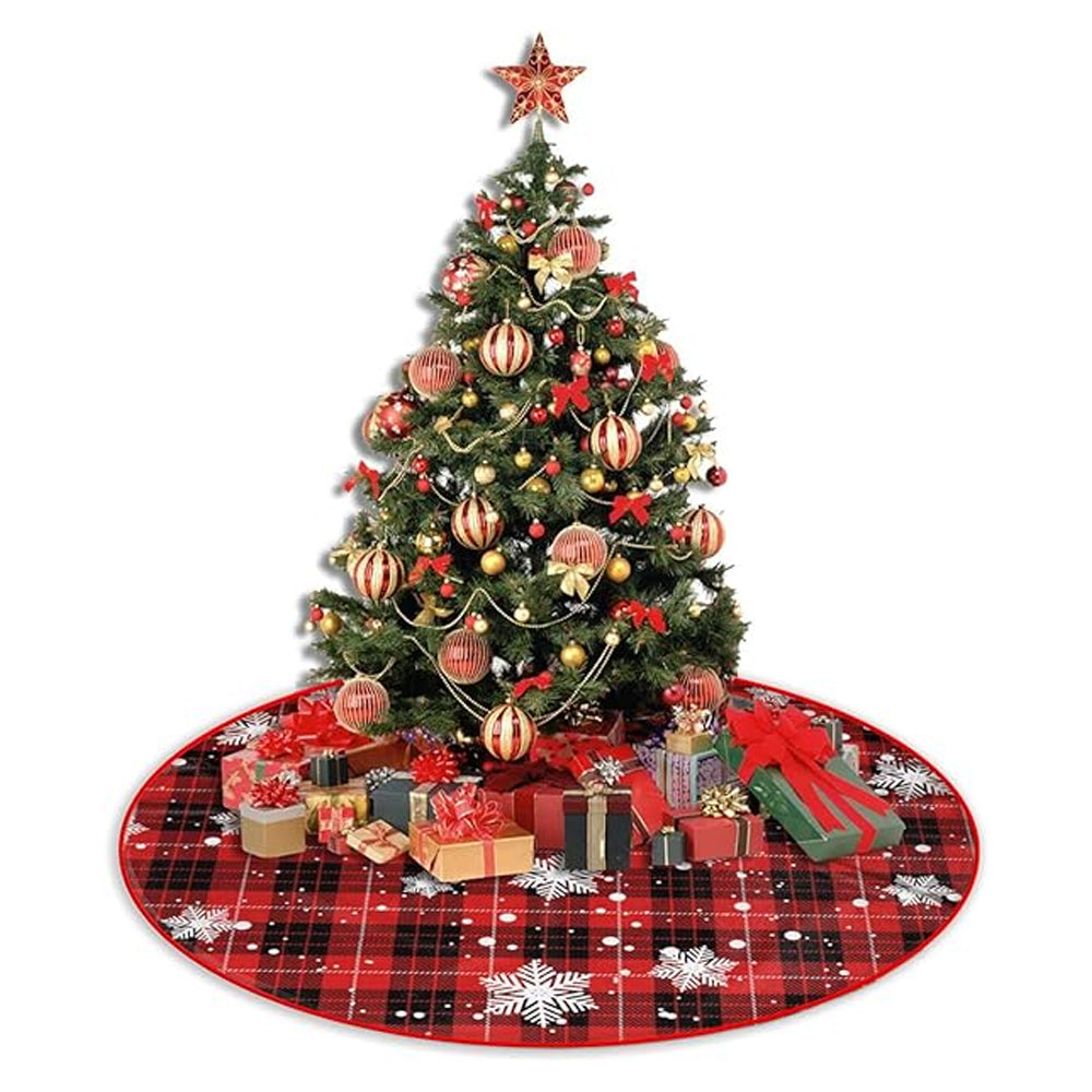 Style2 122CM Plaid Red-Black Christmas Tree Skirt