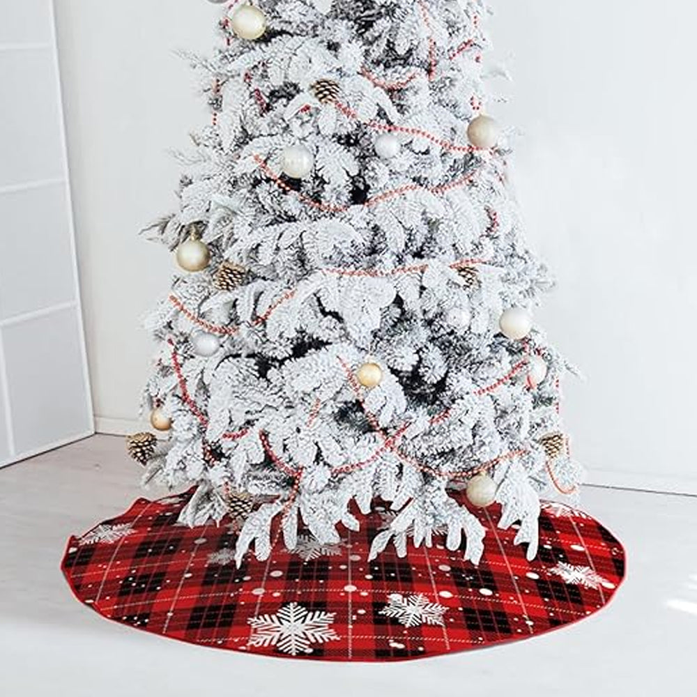 Style2 122CM Plaid Red-Black Christmas Tree Skirt