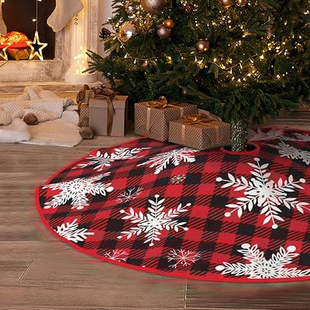 Style3 122CM Plaid Red-Black Christmas Tree Skirt