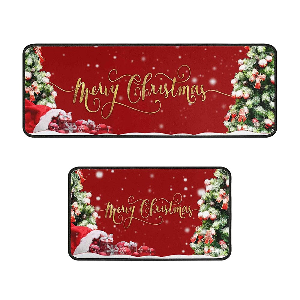2-Piece Christmas Floor Mat Set Christmas Non-Slip Doormat Kitchen Mat Home Decor - Style 1