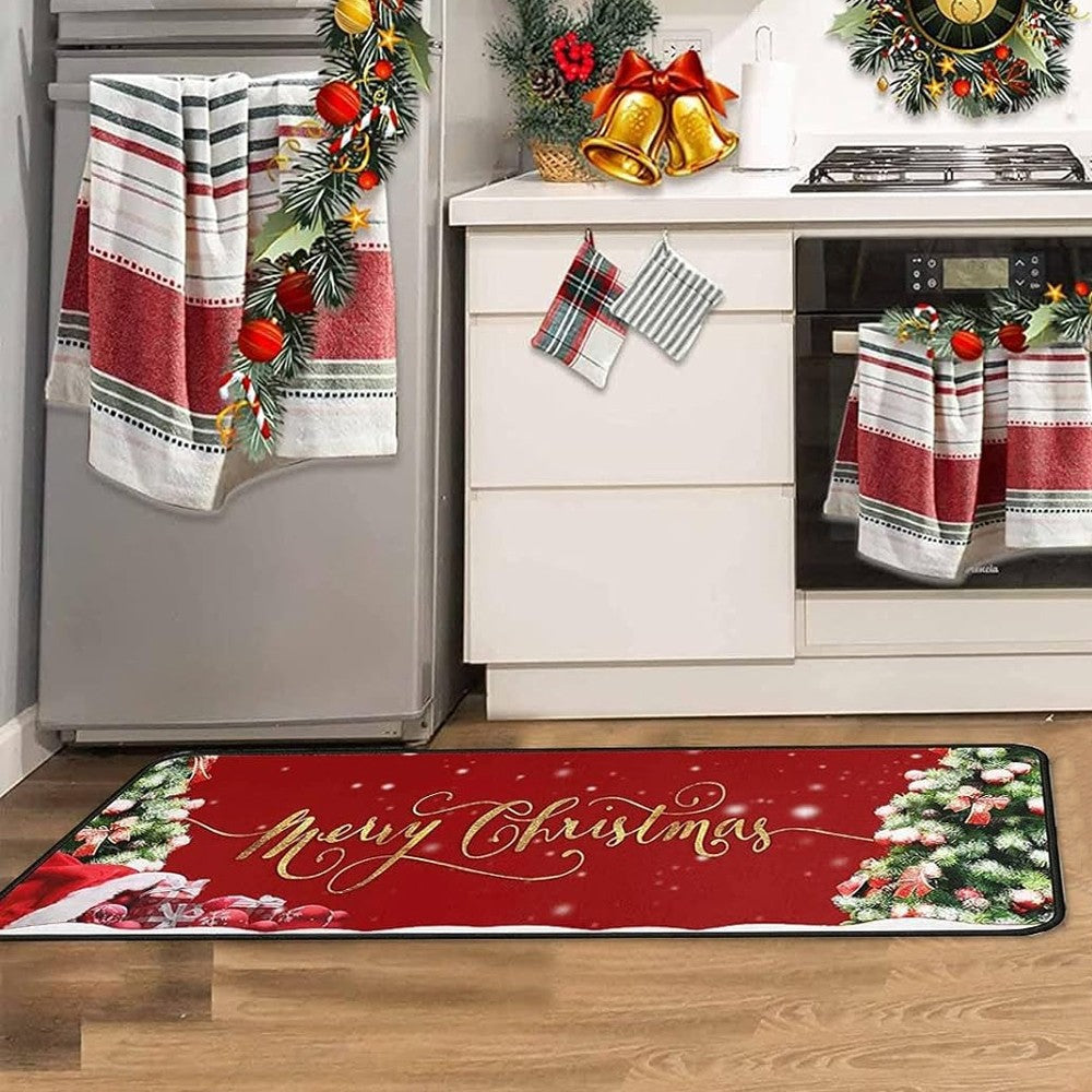 2-Piece Christmas Floor Mat Set Christmas Non-Slip Doormat Kitchen Mat Home Decor - Style 1