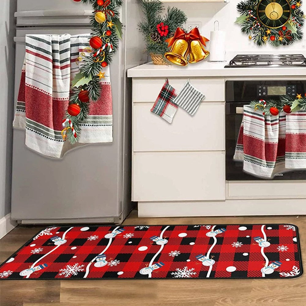 2-Piece Christmas Floor Mat Set Christmas Non-Slip Doormat Kitchen Mat Home Decor - Style 3
