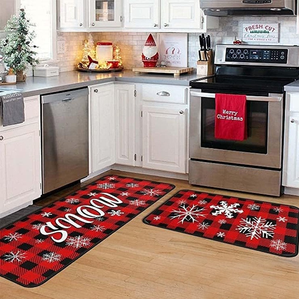 2-Piece Christmas Floor Mat Set Christmas Non-Slip Doormat Kitchen Mat Home Decor - Style 4