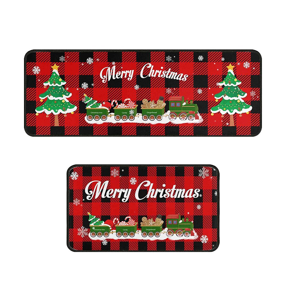 2-Piece Christmas Floor Mat Set Christmas Non-Slip Doormat Kitchen Mat Home Decor - Style 5