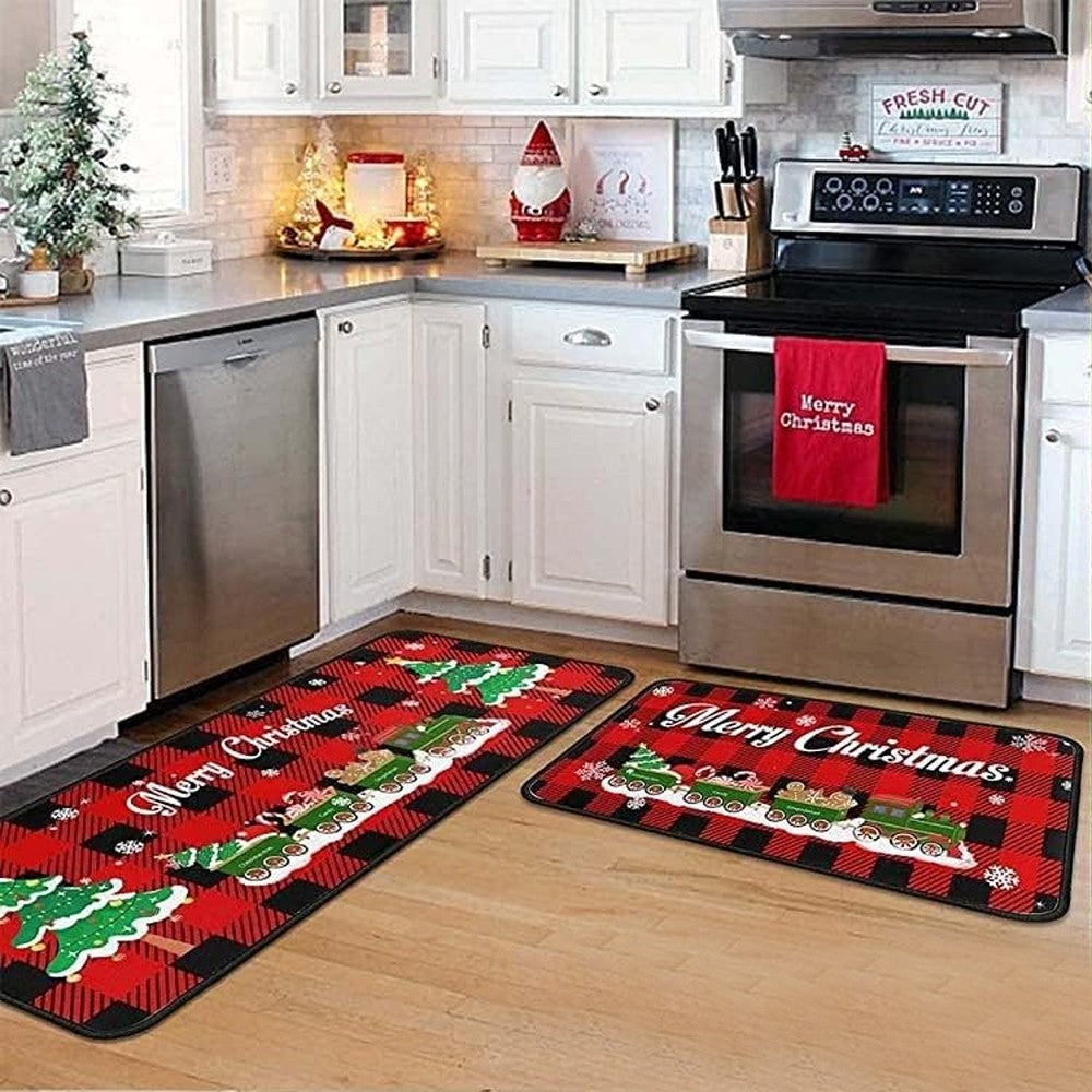 2-Piece Christmas Floor Mat Set Christmas Non-Slip Doormat Kitchen Mat Home Decor - Style 5